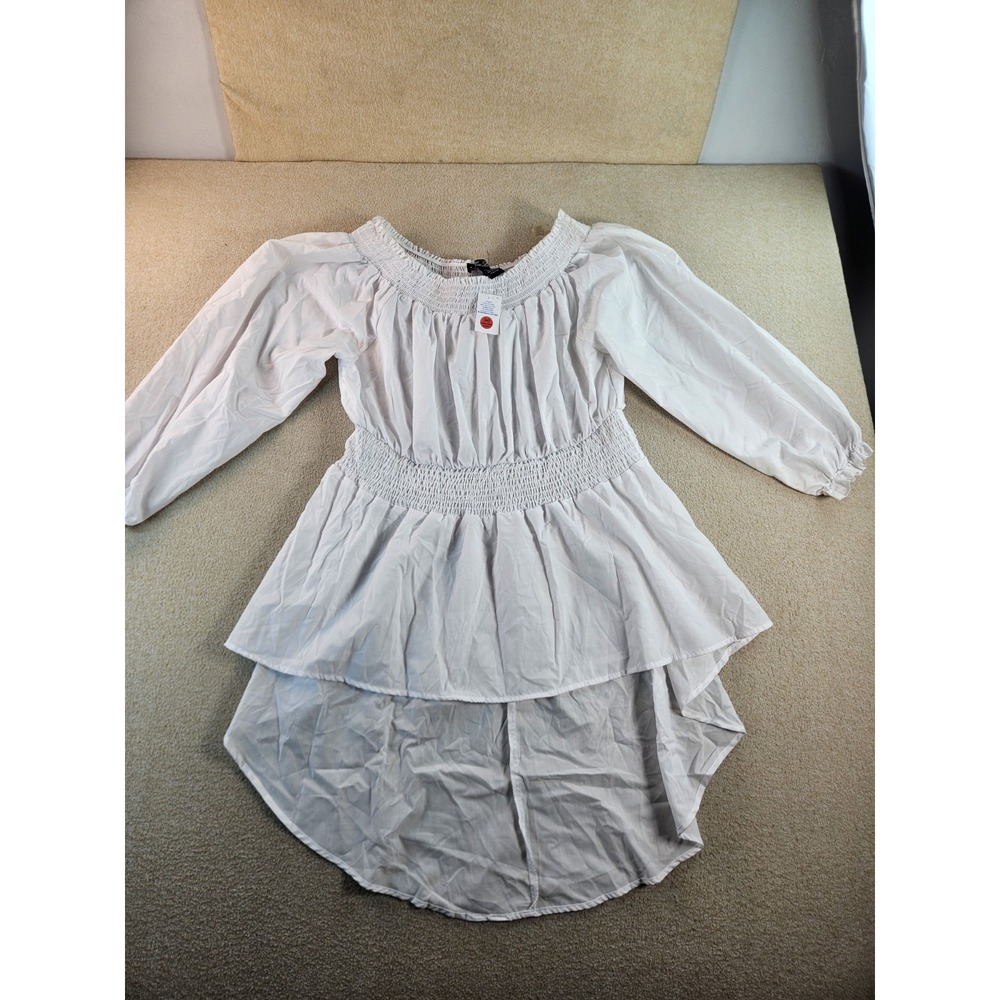 Miss Lili Women's 2X White Smocked Waist High Low Peasant Tunic Top NWT